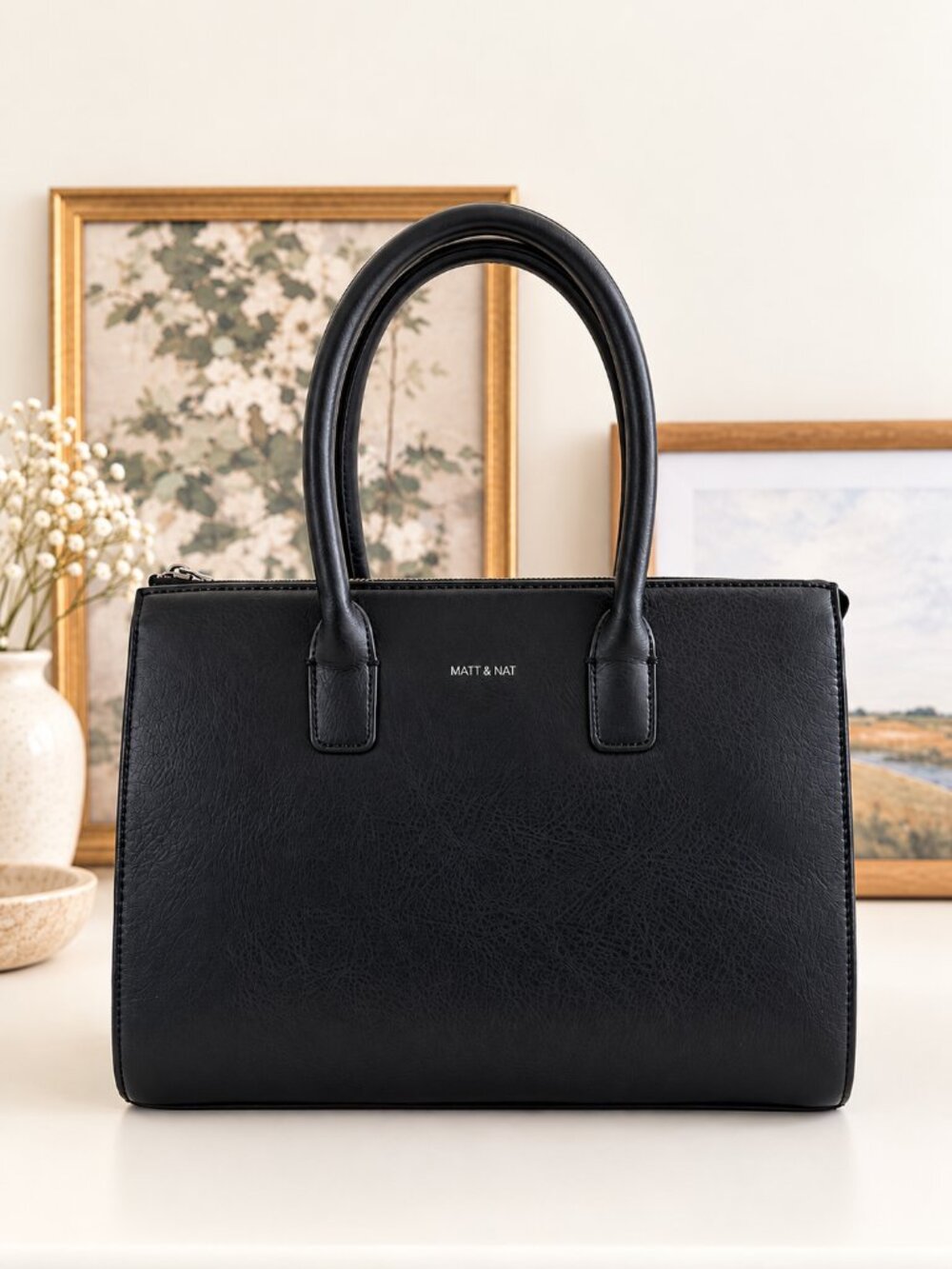 MATT & NAT Black Structured Satchel Handbag | NWOT